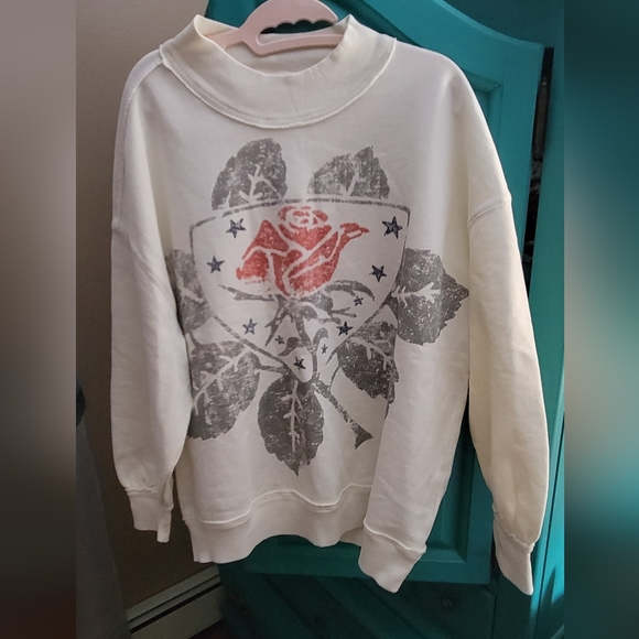 We The Free Cream Sweatshirt with Red and Gray Floral Design - Picture 2 of 3